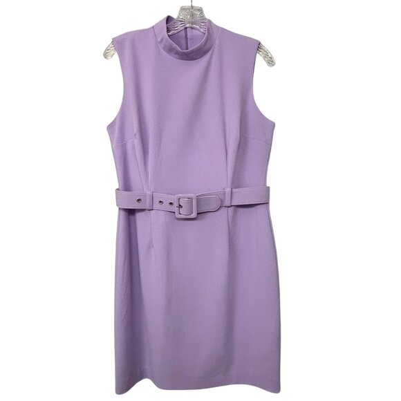 NY&Co Lavender Belted Mock Neck Sheath Dress Sleeveless Lilac Size M - Picture 2 of 9